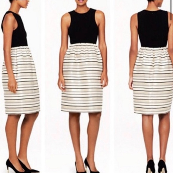 NWT! J. Crew Metallic Gold Stripe Fit Flare DRESS Sleeveless 00 NEW - Picture 7 of 12